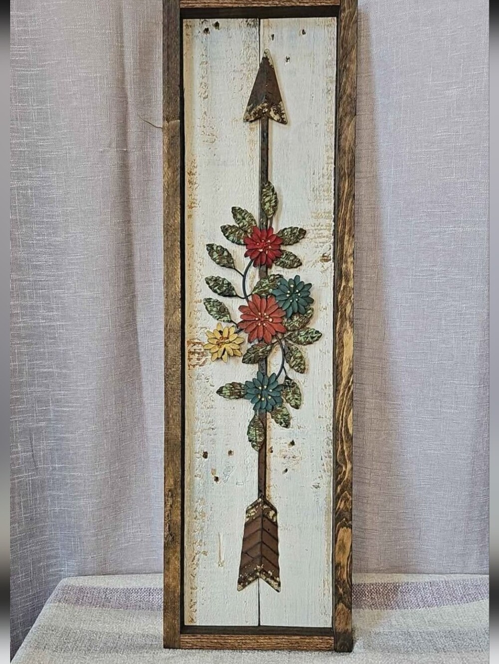 Wood Framed Arrow Floral Wall Art - Multicolor Flowers
